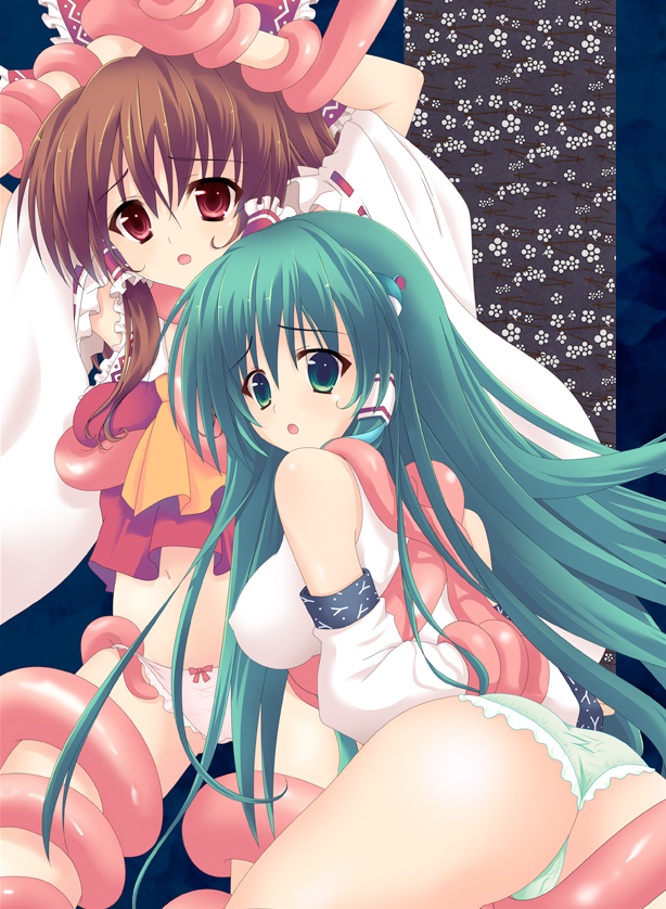 hakurei reimu and kochiya sanae (touhou) drawn by tsukiji