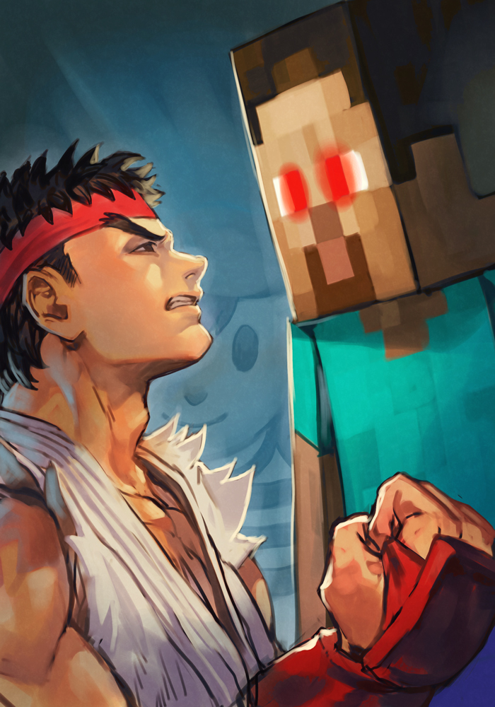 ryu, ness, and steve (street fighter and 5 more) drawn by hungry_clicker