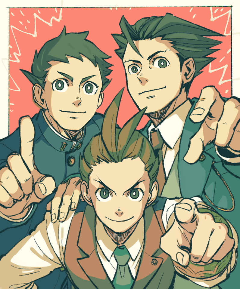 phoenix wright, apollo justice, and ryunosuke naruhodo (ace attorney) drawn by shino_(shino_dgs)