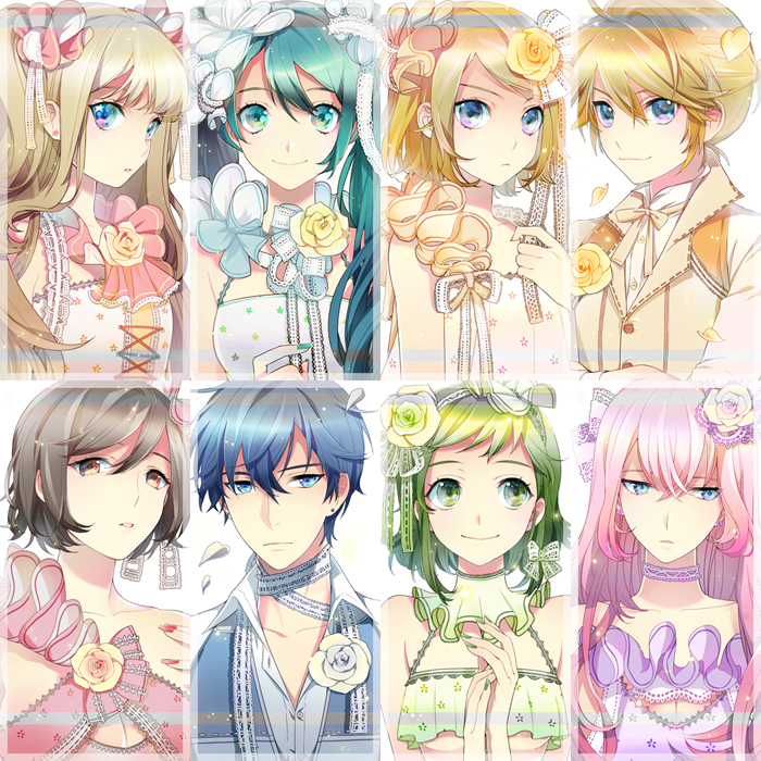 hatsune miku, kagamine rin, kagamine len, megurine luka, kaito, and 3 more (vocaloid) drawn by tuuuh