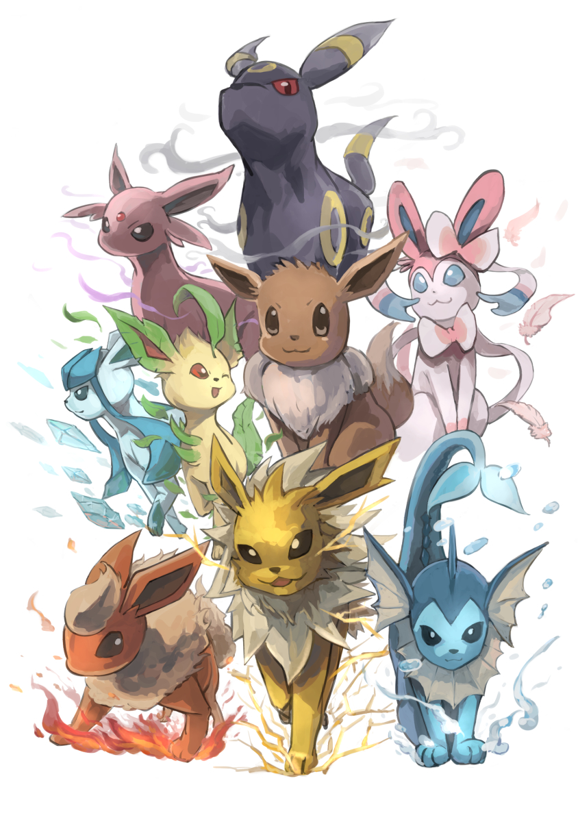 eevee, sylveon, umbreon, glaceon, vaporeon, and 4 more (pokemon) drawn by ico6