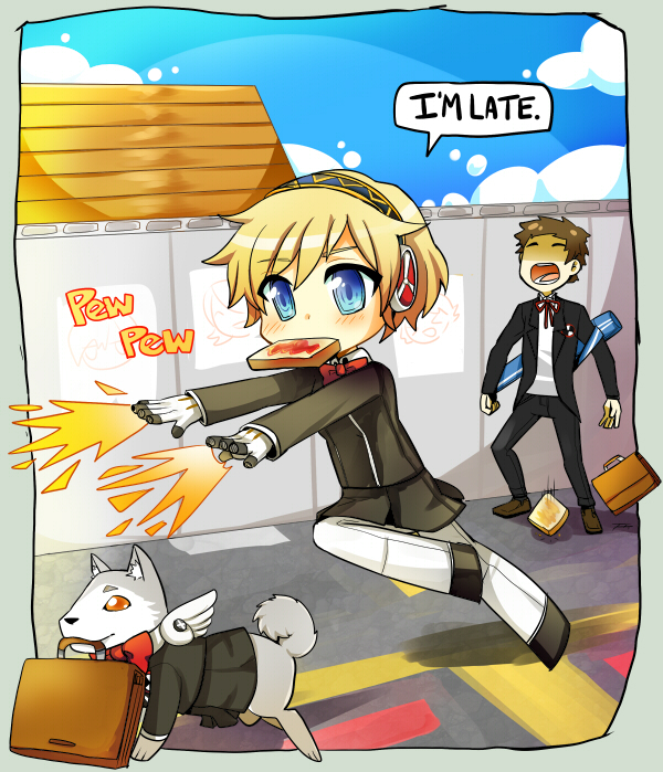 aigis and koromaru (persona and 1 more) drawn by kataro