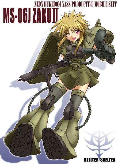 zaku ii and zaku ii f/j (gundam) drawn by kaiga