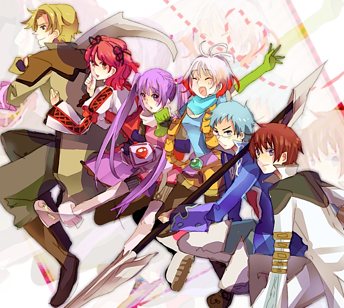 sophie, asbel lhant, cheria barnes, pascal, hubert ozwell, and 1 more (tales of and 1 more) drawn by machimori