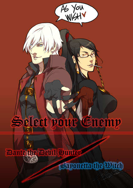 dante and bayonetta (devil may cry and 2 more) drawn by hiryuu_(kugelcruor)