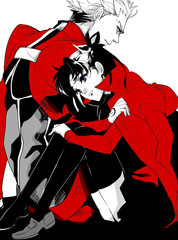 tohsaka rin and archer (fate and 1 more) drawn by tattsun_(denden0417)