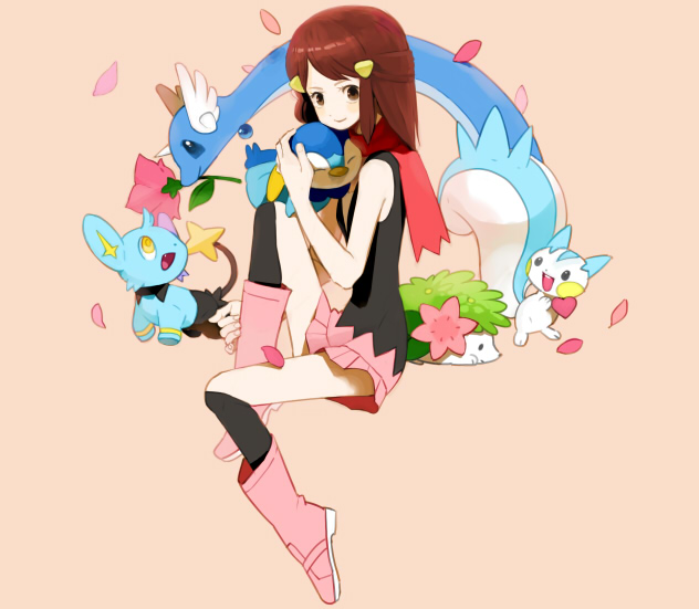dawn, piplup, pachirisu, shaymin, shinx, and 1 more (pokemon) drawn by gum_(gmng)
