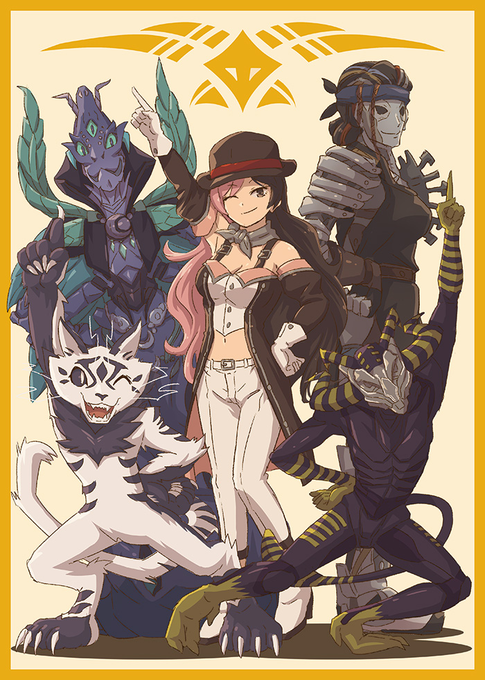 curious cat, neopolitan, jabberwalker, herbalist, and blacksmith (rwby) drawn by moai_(moai_world)