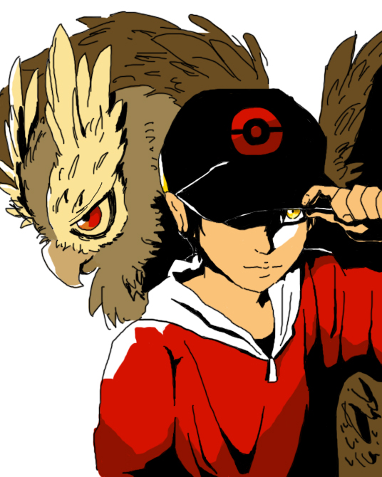 ethan and noctowl (pokemon and 1 more) drawn by torigarasi