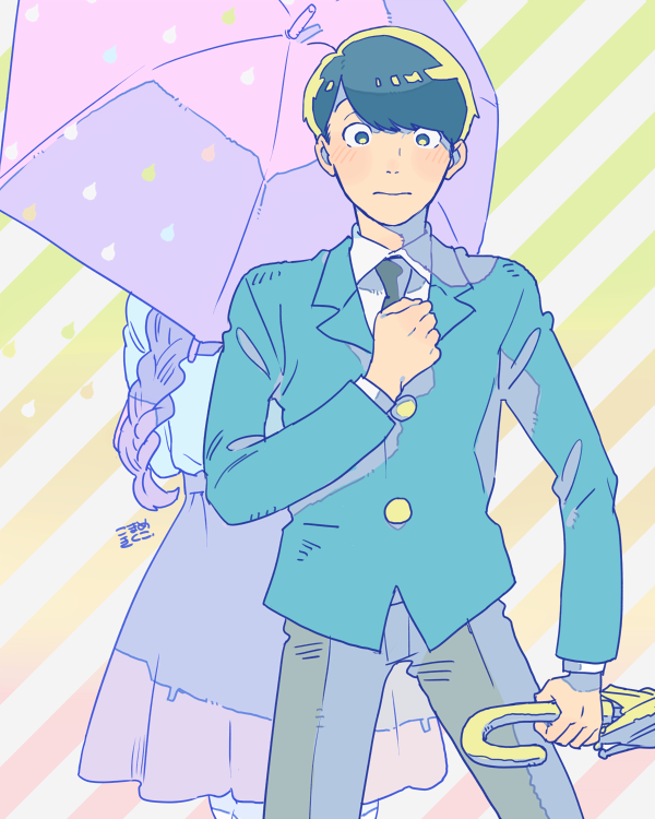 matsuno jyushimatsu and jyushimatsu's girlfriend (osomatsu and 2 more) drawn by mosuko