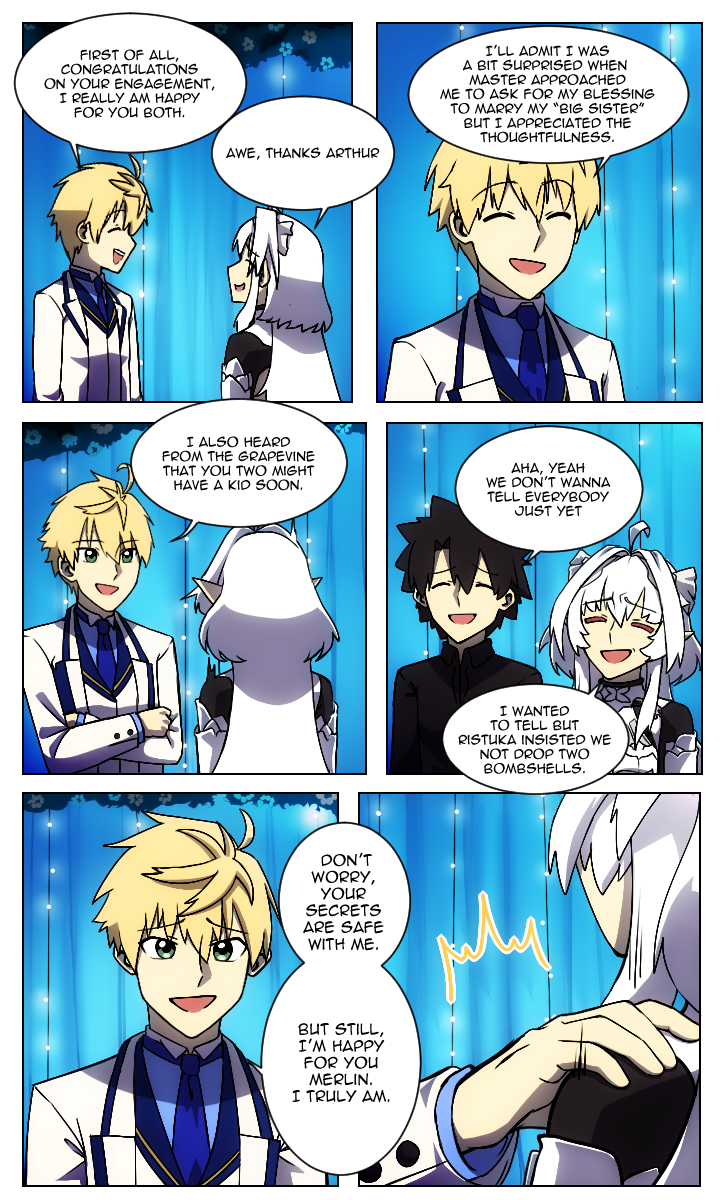 fujimaru ritsuka, merlin, arthur pendragon, and lady avalon (fate and 1 more) drawn by lazyartlazy12