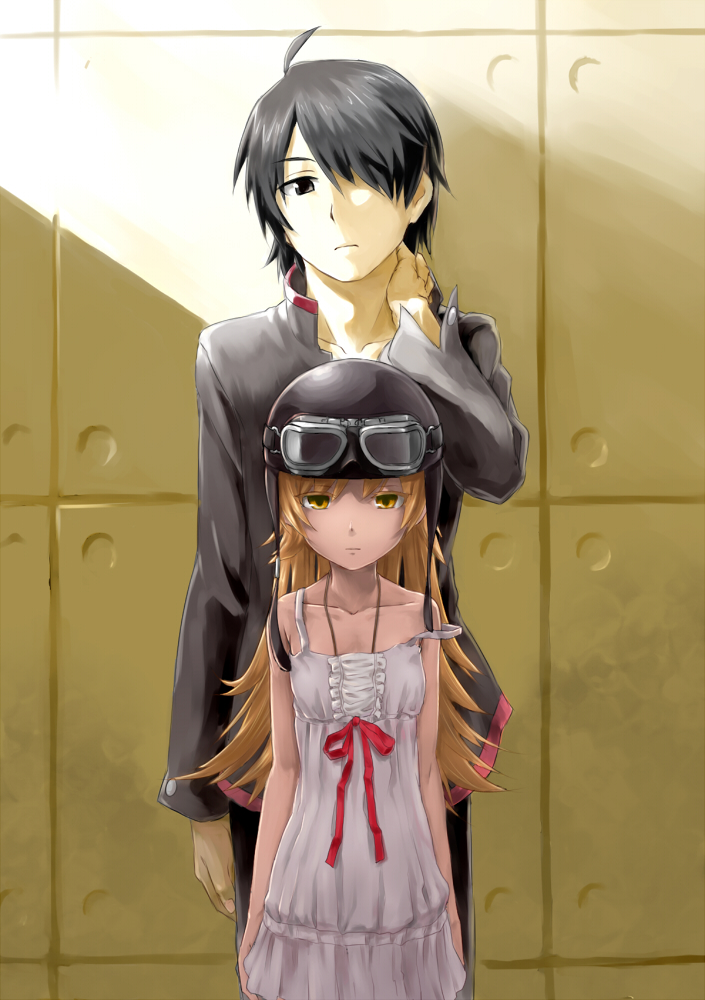 oshino shinobu and araragi koyomi (monogatari and 1 more) drawn by nathaniel_pennel