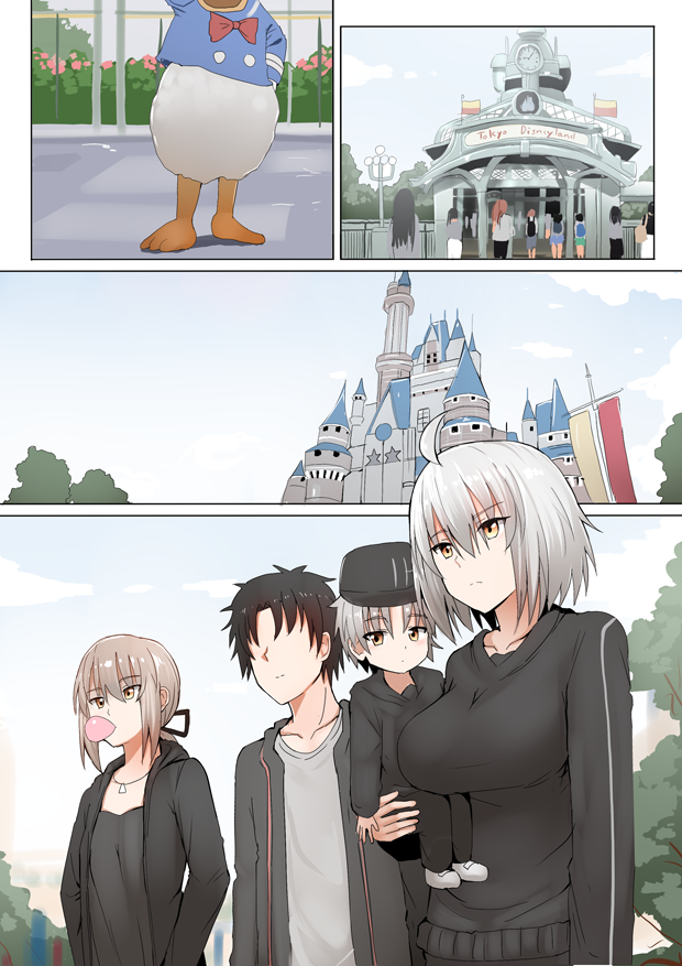artoria pendragon, fujimaru ritsuka, jeanne d'arc alter, saber alter, and donald duck (fate and 4 more) drawn by ginhaha