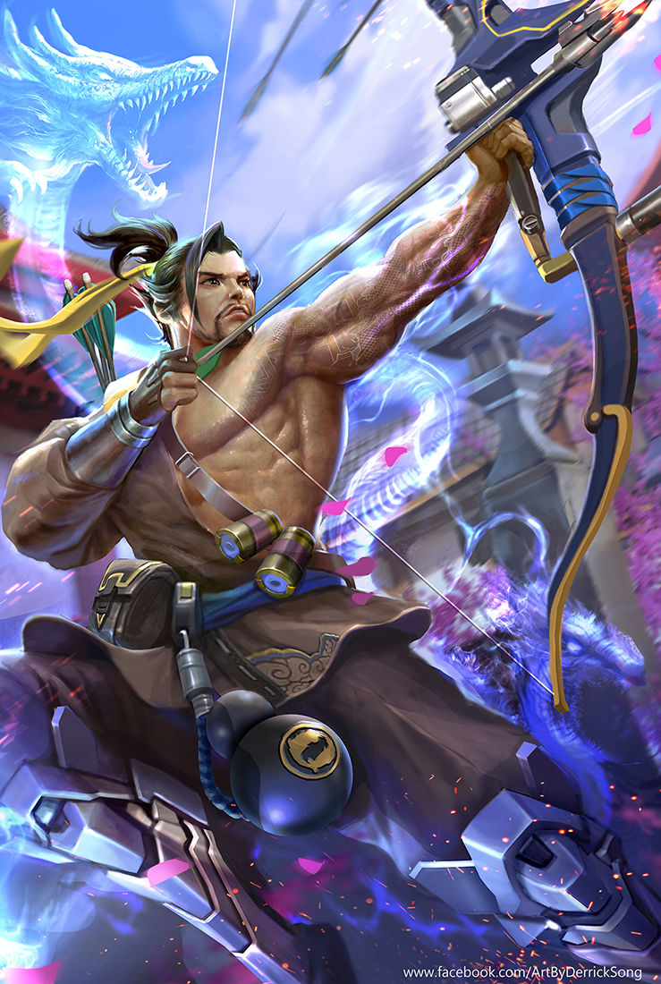 hanzo (overwatch and 1 more) drawn by derrick_song