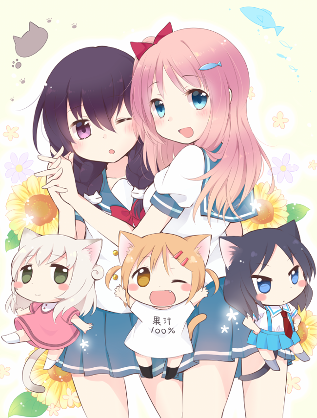 maa, shii, rou, konagai yuuko, and shiratori azumi (nyanko days) drawn by tarabagani