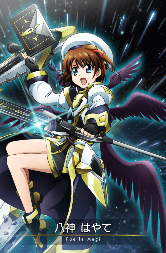 yagami hayate, fortress, grimoire, and rod (mahou shoujo madoka magica and 3 more)