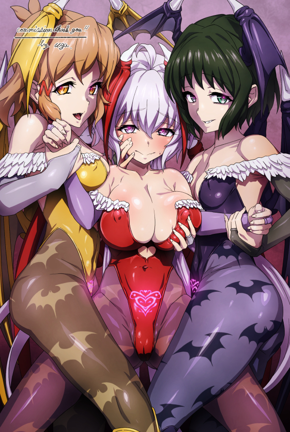 morrigan aensland, yukine chris, tachibana hibiki, and kohinata miku (darkstalkers and 1 more) drawn by uganda_(ugandam_00)