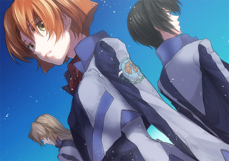 minashiro soushi, makabe kazuki, and toomi maya (soukyuu no fafner) drawn by wae