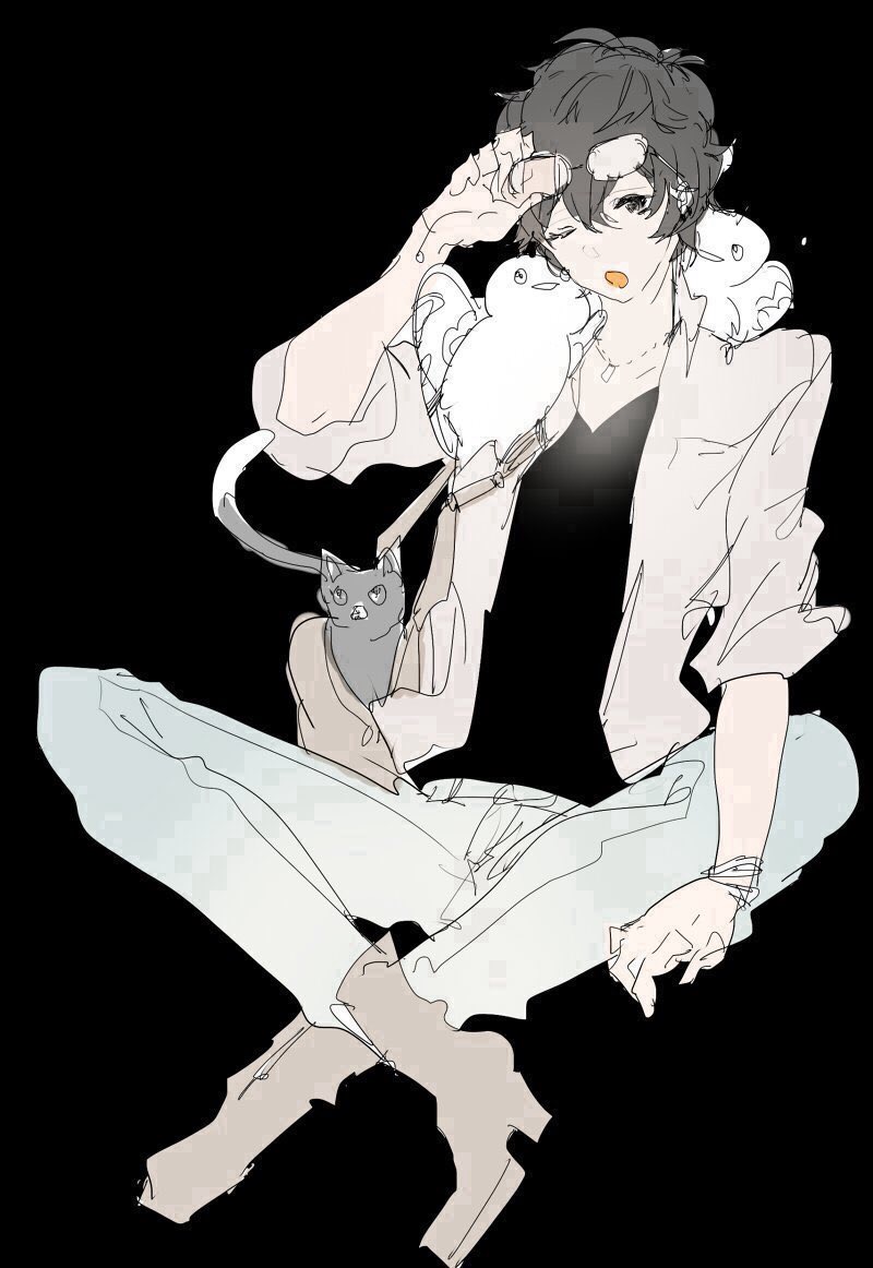 amamiya ren, morgana, and mothman (persona and 1 more) drawn by ori_(momonimo)