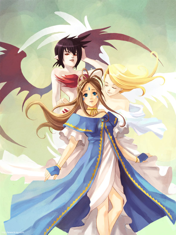 belldandy, holy bell, and blue lance (aa megami-sama) drawn by elise_trinh