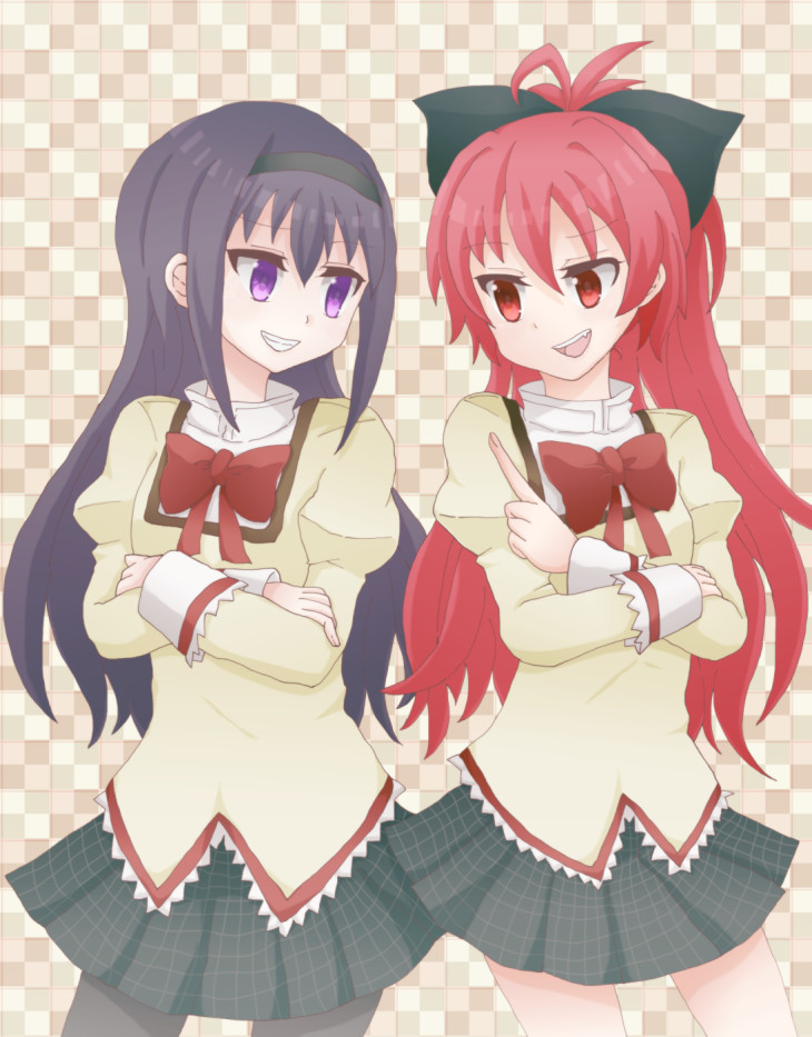akemi homura and sakura kyoko (mahou shoujo madoka magica) drawn by wosusi