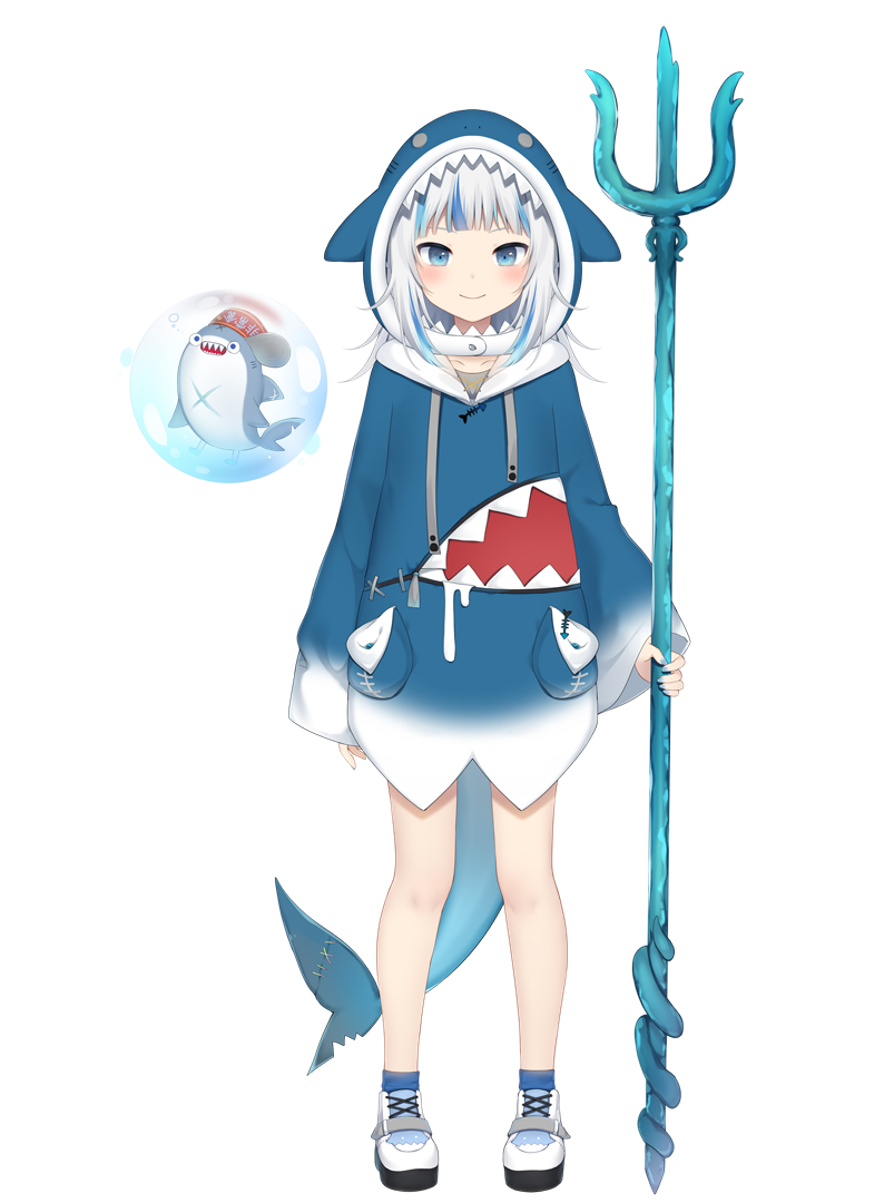 gawr gura and bloop (hololive and 1 more) drawn by amashiro_natsuki