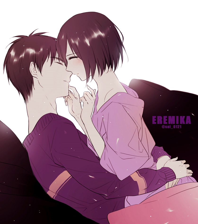 mikasa ackerman and eren yeager (shingeki no kyojin) drawn by yasai_(getsu)