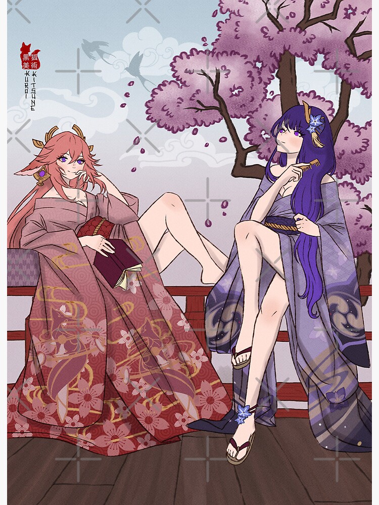 raiden shogun and yae miko (genshin impact) drawn by mor_(morkerav)