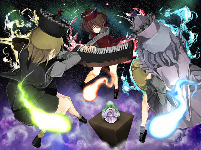 lunasa prismriver, merlin prismriver, lyrica prismriver, and layla prismriver (touhou) drawn by tokoroten_(hmmuk)