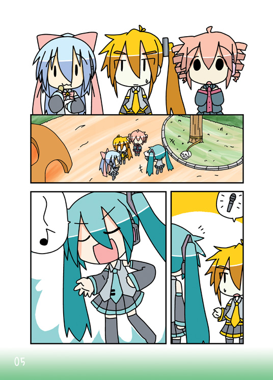 hatsune miku, kasane teto, akita neru, chibi miku, hamo, and 1 more (vocaloid and 1 more) drawn by minami_(colorful_palette)