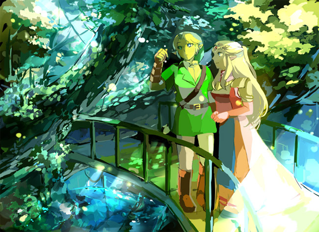 link and princess zelda (the legend of zelda and 1 more) drawn by muse_(rainforest)