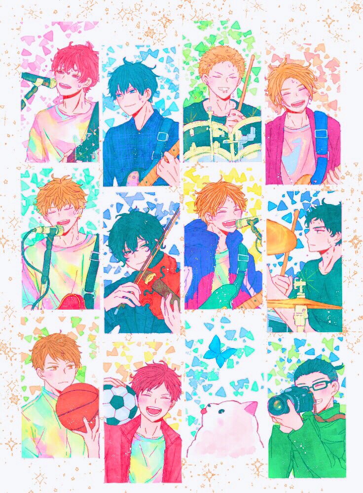 murata ugetsu, kaji akihiko, satou mafuyu, uenoyama ritsuka, kashima hiiragi, and 7 more (given) drawn by bibibimix39