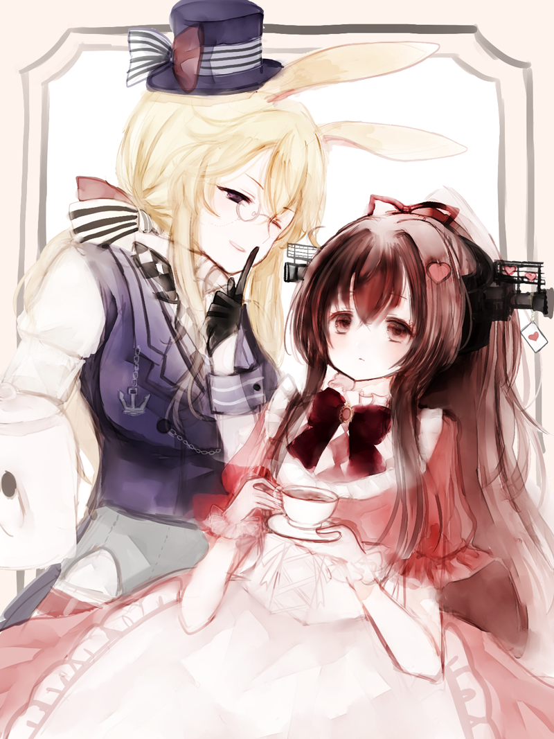 yamato, iowa, alice, and march hare (kantai collection and 1 more) drawn by shima_(aliceanna0518)