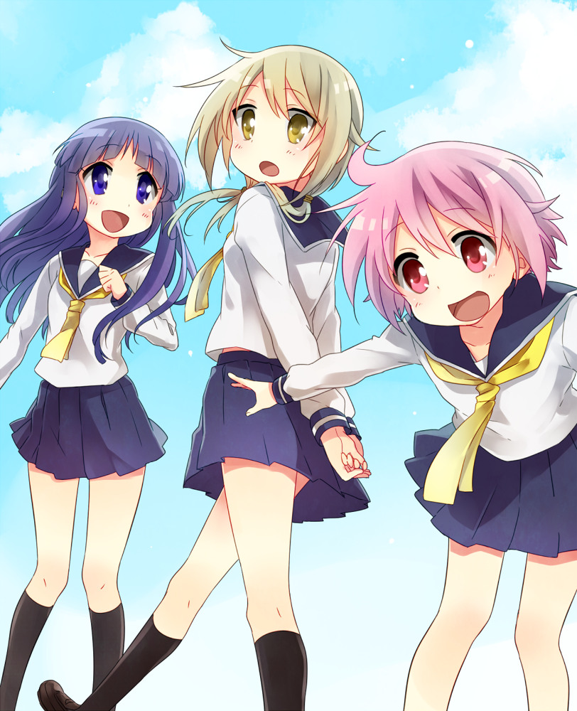 ichii yui, hinata yukari, and nonohara yuzuko (yuyushiki) drawn by tsunakan