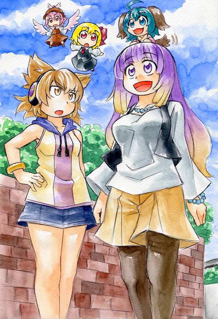 rumia, mystia lorelei, hijiri byakuren, toyosatomimi no miko, and kasodani kyouko (touhou) drawn by kawachi_koorogi