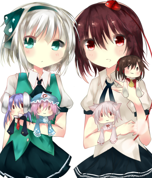 hakurei reimu, konpaku youmu, shameimaru aya, reisen udongein inaba, saigyouji yuyuko, and 1 more (touhou) drawn by ayariri