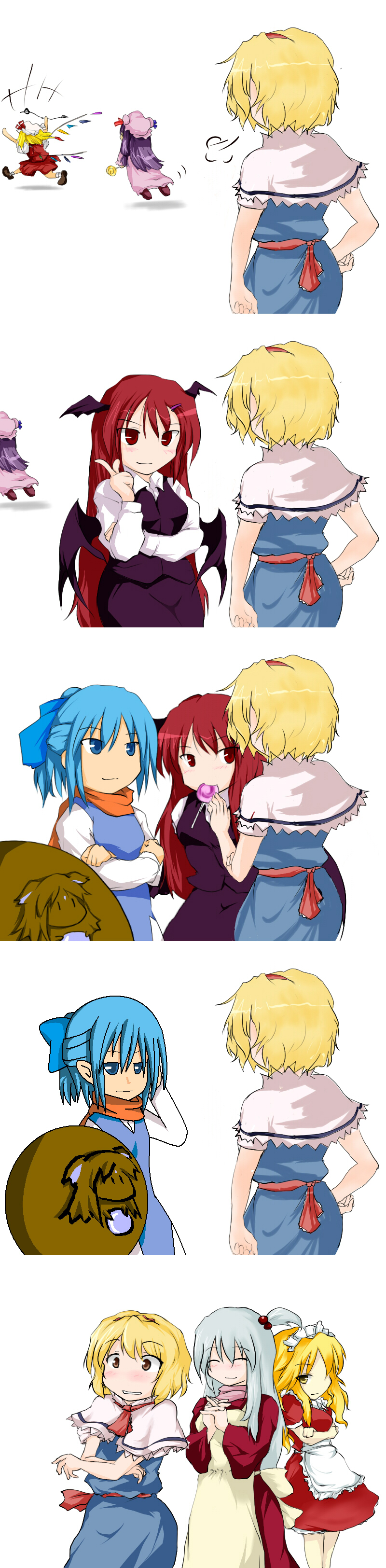 flandre scarlet, cirno, alice margatroid, patchouli knowledge, koakuma, and 4 more (touhou) drawn by beegle