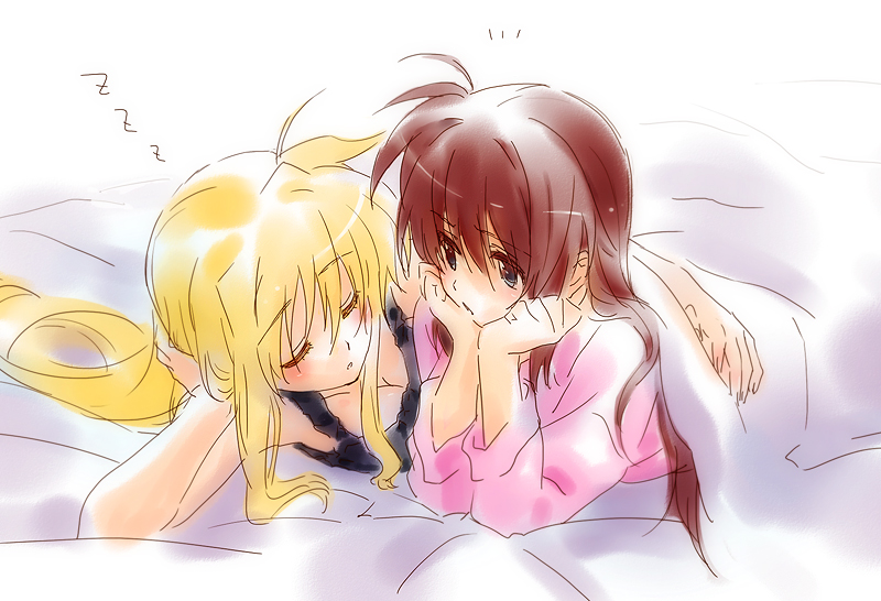 fate testarossa and takamachi nanoha (lyrical nanoha and 1 more) drawn by tokoharu