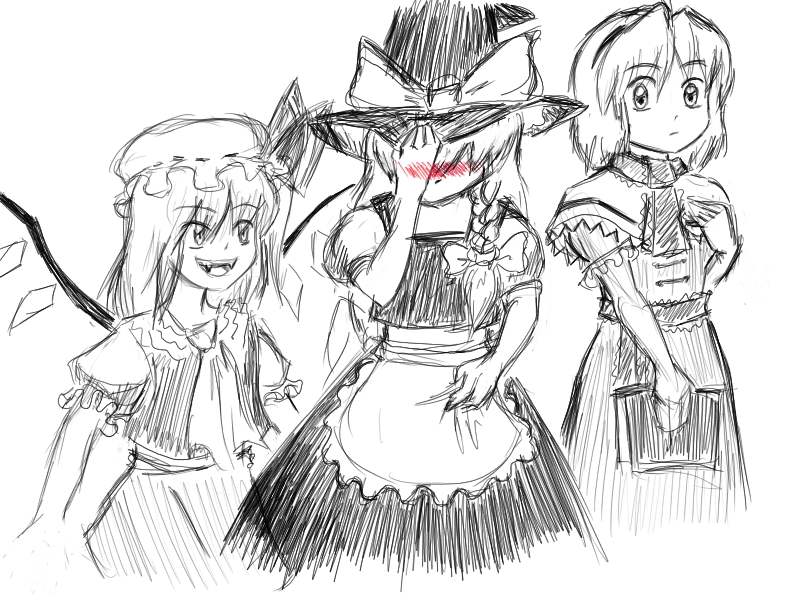 kirisame marisa, flandre scarlet, and alice margatroid (touhou) drawn by sab-chan