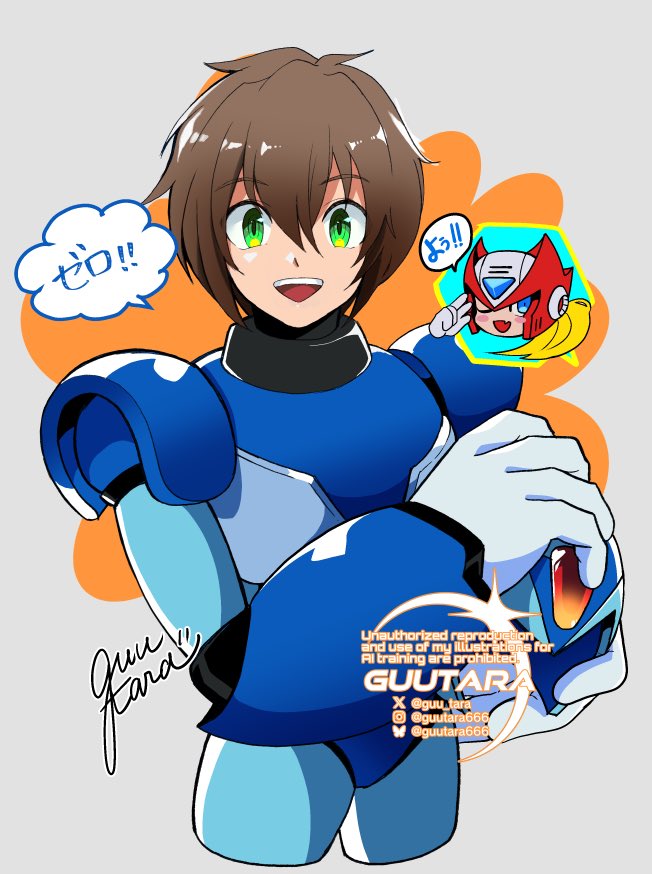 zero and x (mega man and 1 more) drawn by guutara