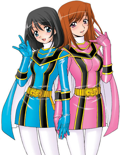 magipink, magiblue, ozu houka, and ozu urara (super sentai and 1 more) drawn by kuroiwa_yoshihiro