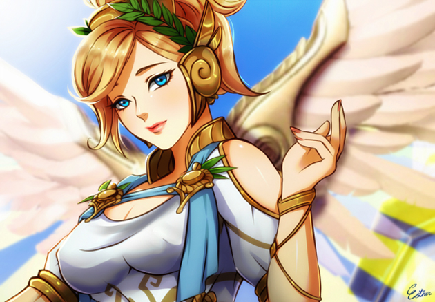 mercy and winged victory mercy (overwatch and 1 more) drawn by esther_shen
