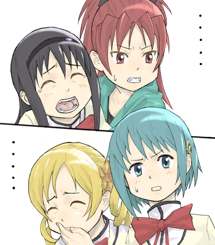 akemi homura, miki sayaka, sakura kyoko, and tomoe mami (mahou shoujo madoka magica) drawn by ezunoezume