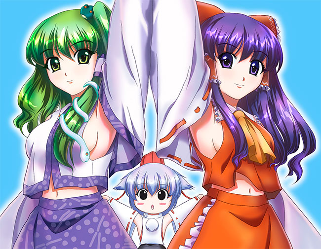 hakurei reimu, kochiya sanae, and inubashiri momiji (touhou) drawn by yamaguchi_yuu
