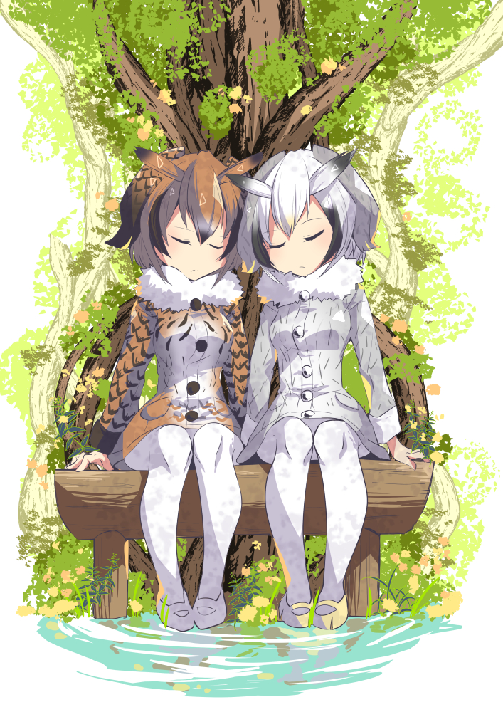 northern white-faced owl and eurasian eagle owl (kemono friends) drawn by harunohotaru