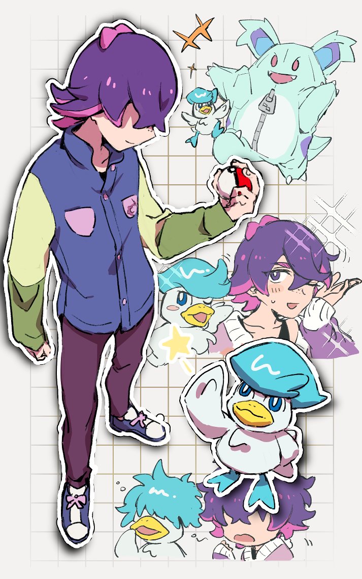 quaxly, dot, and nidothing (pokemon and 1 more) drawn by chikiso