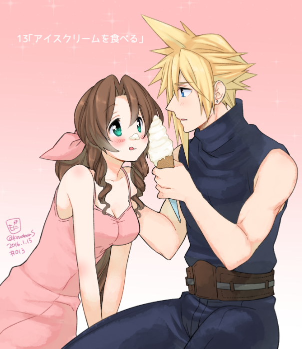 cloud strife and aerith gainsborough (final fantasy and 1 more) drawn by krudears