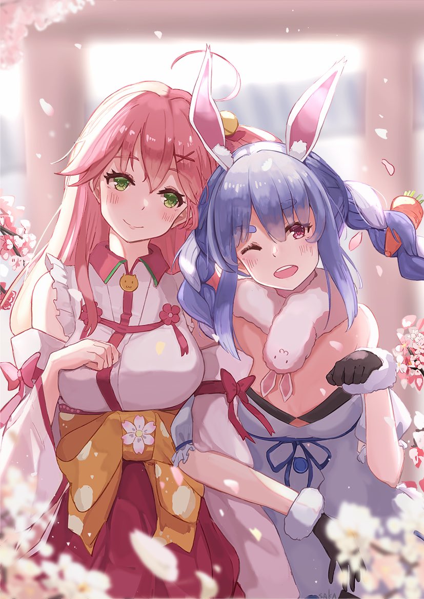 usada pekora, sakura miko, and don-chan (hololive) drawn by miakiuehashi