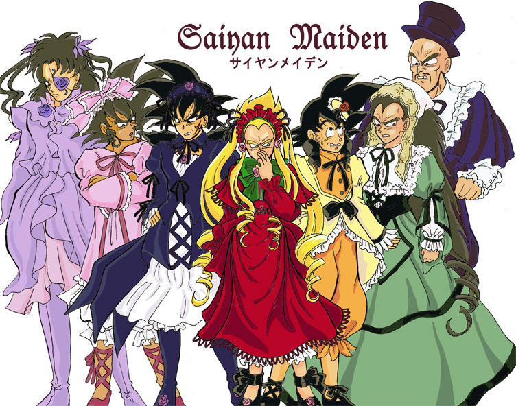 son goku, suigintou, vegeta, shinku, suiseiseki, and 9 more (dragon ball and 2 more) drawn by xkingdom