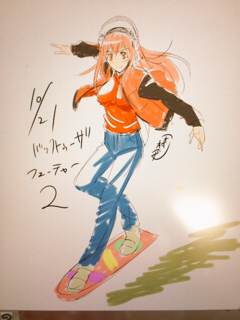super sonico and marty mcfly (nitroplus and 1 more) drawn by tamura_masafumi